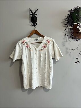 Vintage Graffiti Embroidered Knit Top